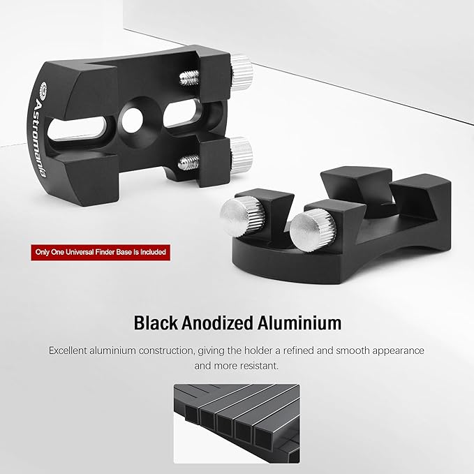 Astromania Universal Quick Release Finder Shoe Base for Schmidt Cassegrains and Other Telescope 130-400mm Diameter - for MQR III&IV/Witty One and V-Bracket - Black