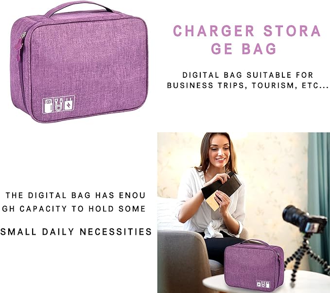 Electronic Accessories Organizer, Portable Travel Cable Storage Bag Tech Pouch with Adjustable Compartments Water-Resistant Handbag for Smart Device Cords Chargers Hard Drives Gadgets