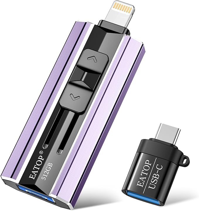 EATOP 512GB Flash Drive Intended for Phone Tablet Androidphone and Computers, 4 in 1 Photo Stick for Phone Memory Storage Easily Backup Photos Videos, Plug and Play, No App Required (Light Purple)