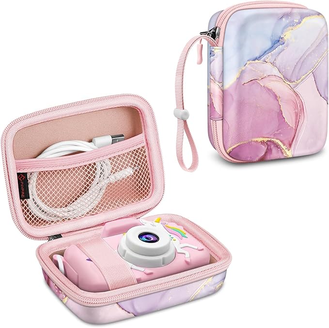 FINTIE Kids Camera Case Compatible with Goopow/Seckton/Dylanto/Mgaolo/Masterbee/CIMELR/Desuccus Kids Digital Camera Toys, Children Carrying Bag, Birthday Festival Gift, Dreamy Marble