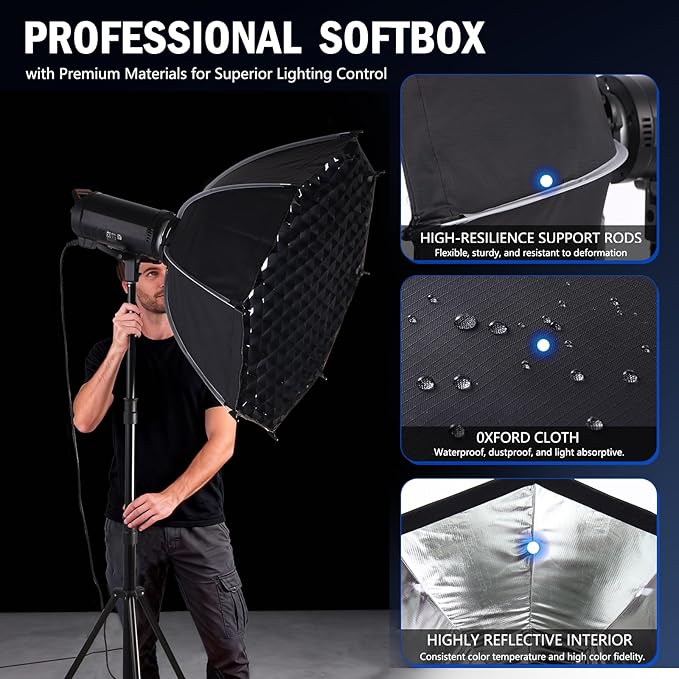 35.4"/90cm Octagonal Softbox, Quick Release Bowens Mount Softbox with Honeycomb Grid, Light Diffusers, Carrying Bag, Professional Soft Box for Studio Photography Lighting Flash