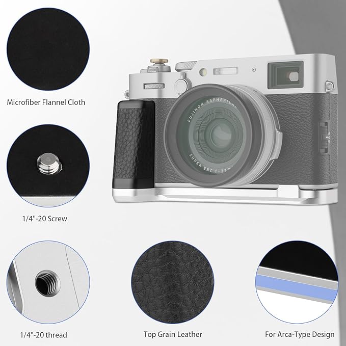 Haoge Holder Hand Grip for Fujifilm Fuji X100VI Camera L-Shape Grip HG-XVIS with Arca Swiss Quick Release Plate Camera Handle Bracket