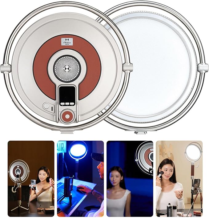 Harlowe Sol 40W LED Video Light Panel Studio and Travel Bi-Color Light Kit for Photography and Video Recording 9.5 inch Round Panel Light with Remote Control for Vloging, Podcast, Filming, Etc.