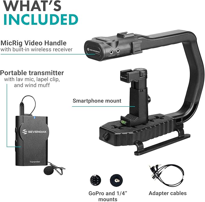 Movo MicRig-W1 Wireless Microphone Filmmaker Kit - Video Handle Stabilizer with Built-in Wireless Lavalier Microphone Compatible with Canon EOS, Nikon, Sony, Panasonic DSLR and Mirrorless Cameras