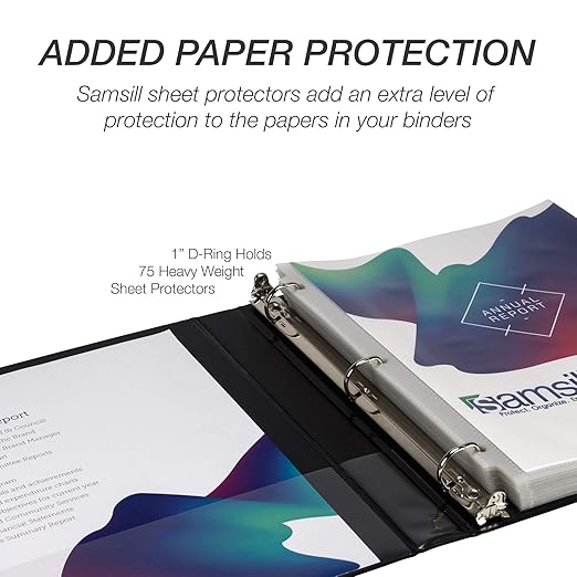 Samsill Durable 1 inch 3 Ring Binder, Made in USA, D Ring Binder, FSC 100% Recycled Chipboard, Black, 4 Pack