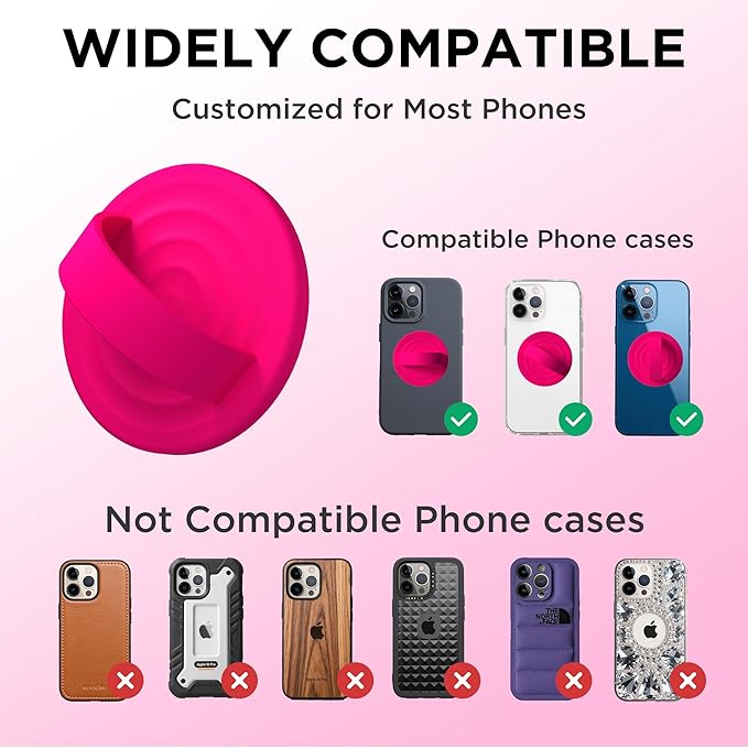 Magnetic Phone Grip Ring Holder, Liquid Silicone Magnet Cell Phone Grip Finger Loop, Compatible with Magsafe, Back of Phone for iPhone 17/16/15/14/13/12 Series, Neon Pink