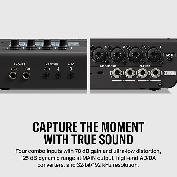 Yamaha URX44V 6-In / 4-Out Dual USB-C Audio/Video Interface With Touchscreen, Includes Cubase Al, WaveLab Cast, Basic FX Suite, and Steinberg Plus Software Bundle, Black URX44V B