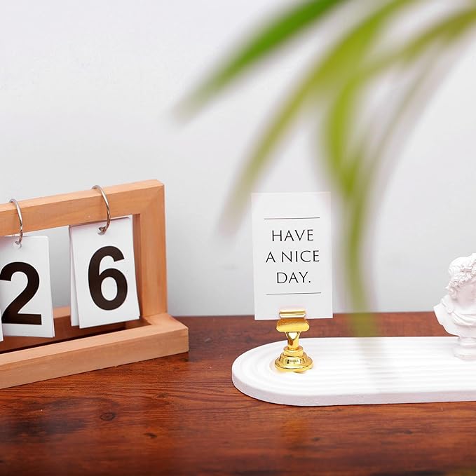 Urban Deco 24 Pieces Table Card Holder Place Card Holders 1.7 inches Gold Steel Card Holders for Photos, Food Signs, Memo Notes, Weddings, Restaurants, Birthday(Gold 24PK)