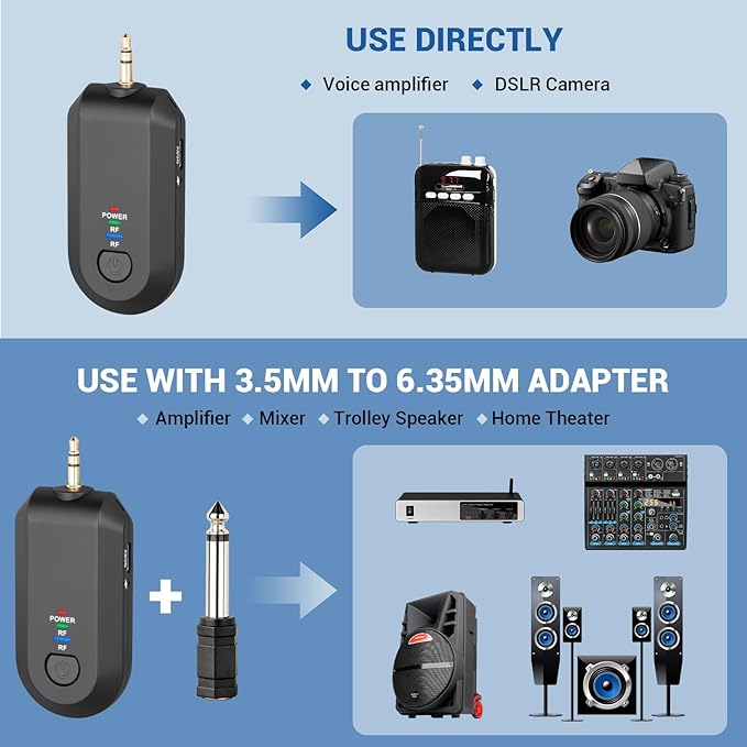 Depusheng 2.4G Wireless Microphone Headset,Lavalier and Handheld Mic 160ft Range,with 1/8''&1/4'' Plug for PA System,Voice Amplifier (1 Headset Microphone)