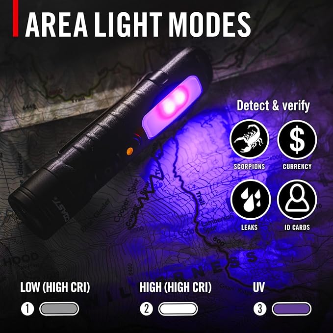 Coast KL30R 500 Lumen Rechargeable LED Pocket Flashlight with UV Light