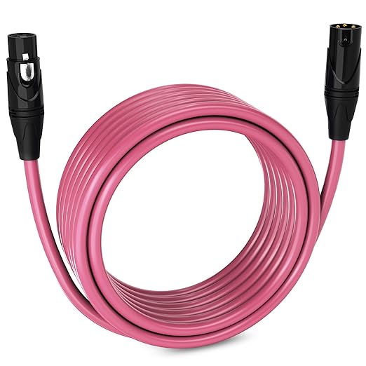 LyxPro 25 Feet XLR Microphone Cable Balanced Male to Female 3 Pin Mic Cord for Powered Speakers Audio Interface Professional Pro Audio Performance and Recording Devices - Pink
