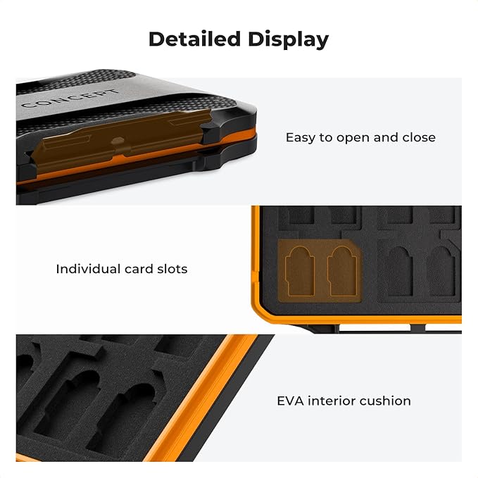 K&F CONCEPT 36 Slots Memory Card Case with 4-in-1 Card Reader, Anti-Shock Card Carrying Storage Case for 24 Micro SD/TF/, 12 SD/SDXC/SDHC Cards