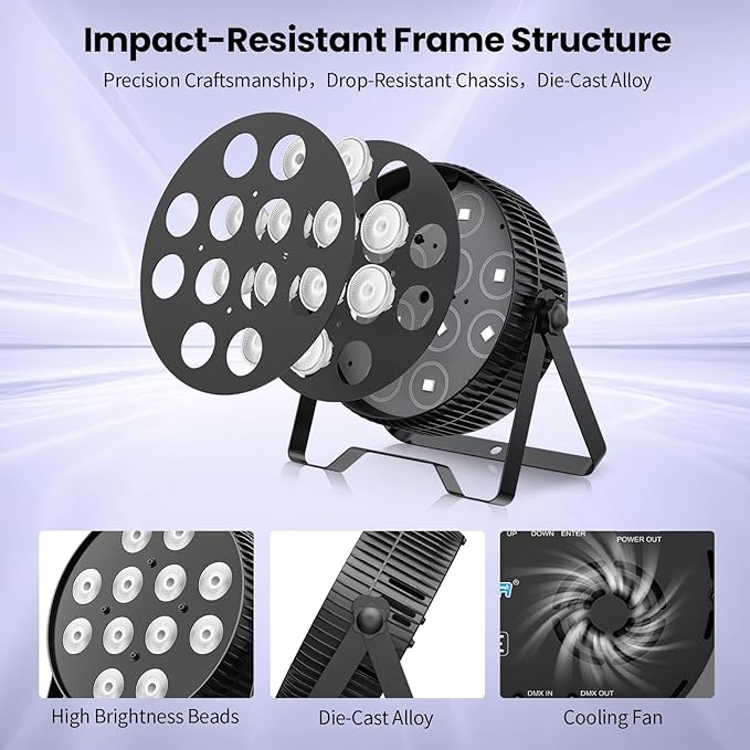 Betopper LED Stage Lights,12X18W DJ Par Light,RGB+Lime+Amber+UV 6-in-1 Wash/Strobe Effect Stage Lighting, DMX512/Sound Activated Uplighting Light for DJ,Parties,Concerts,Bars,1 Pack