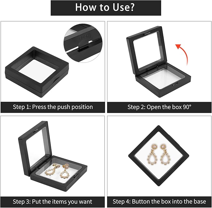 4Pcs Challenge Coin Holder, 3D Floating Frame Display Case with Stand for AA Coin Medallion Military Medal Specimen Jewelry, 2.75x2.75 inches