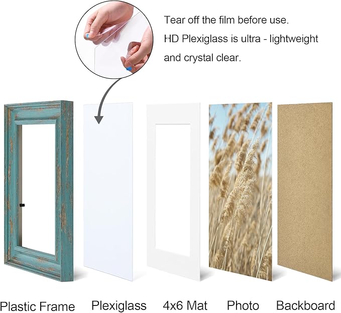 Vittanly 5x7 Picture Frames Set of 2, Ornate Vintage Photo Frame for Wall or Tabletop, Display 4x6 Pictures with Mat or 5x7 without Mat, Rustic Blue