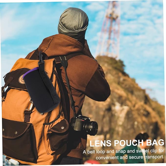 OSOLADY Neoprene Lens Pouch for Camera Shockproof Protection Flexible and Durable Design Convenient Transport with Belt Loop and Clip for Camera Lens