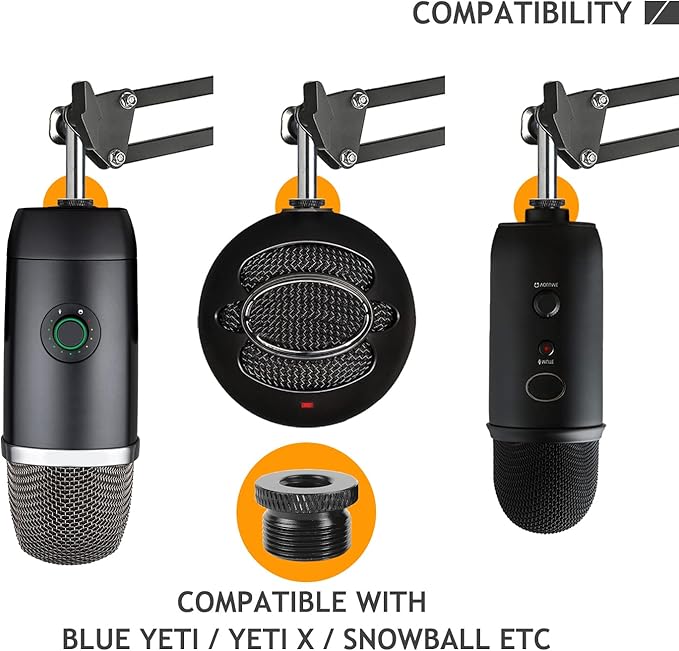2 Pack Screw Thread Adapter, 5/8" Male to 3/8" Female Mic Screw for Blue Yeti/Blue Snowball/Yeti X Microphone Stand Mount (Black)