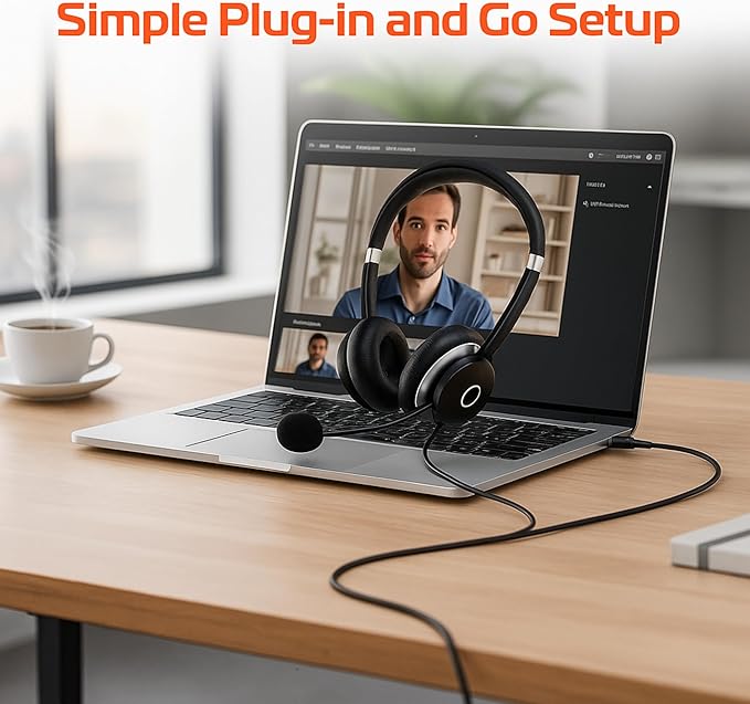 Spracht USB Wired Headphones for Work, WorkIT! Dual Ear Computer Headset with Microphone, USB A & USB C Head Sets, Comfortable Wired Headphones with Microphone for Work, Online, Office