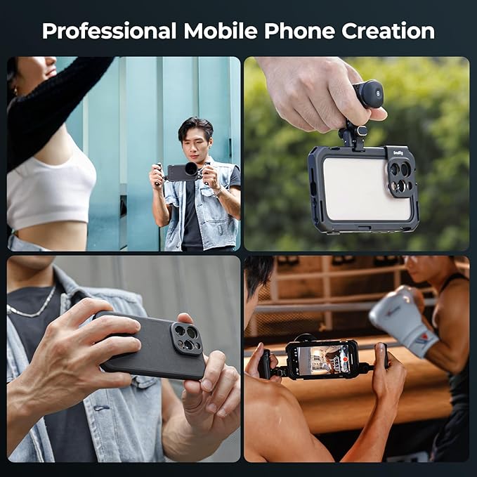 SmallRig Mobile Video Cage for iPhone 16 Pro, Phone Cage with Phone Case with T-Mount Lens Backplate, Support for MagSafe, Quick Release Video Rig for Videography Video Recording Vlog