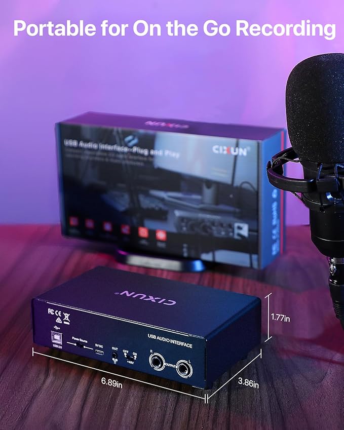 2x2 USB-C Audio Interface for PC/Mac Recording, 24-bit/192kHz, Dual TS/XLR Inputs, +48V Phantom Power, Studio/Podcast/Streaming (Matte Black)