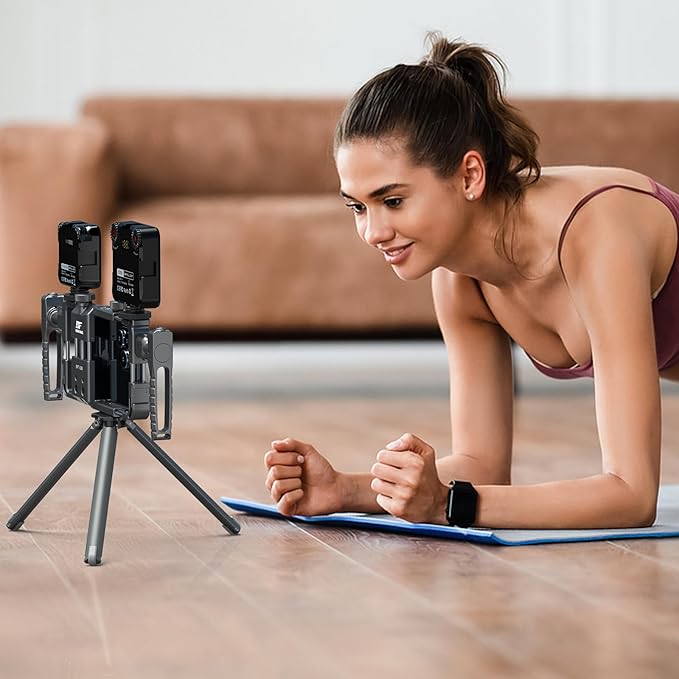 Universal Phone Cage, Smartphone Video Rig Kit with Handles, Handheld Filmmaking Vlog Case Stabilizer for Videomaker, All-in-One Mobile Video Kit, Quick Release Universal Phone Video Rig Kit
