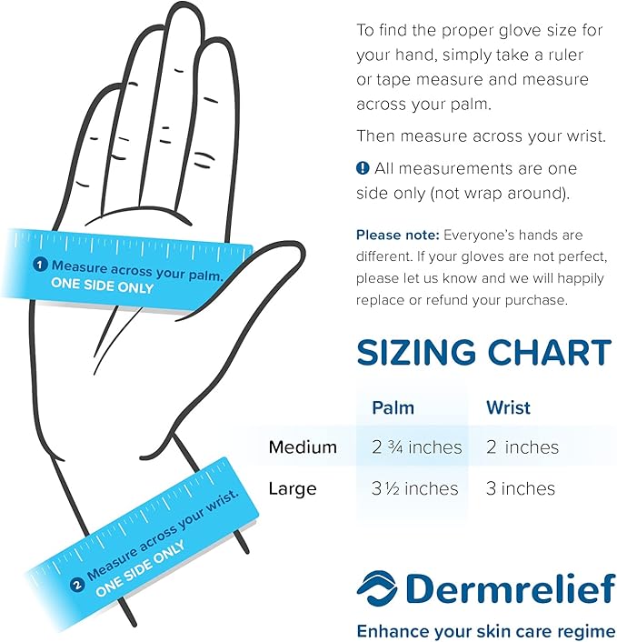 Dermrelief Cotton Gloves - for Beauty, Dry Hands, Eczema, Dermatitis and Psoriasis (7 Pairs) with Free Gifts (Professional Nail Buffer & Washing Bag) (Large)