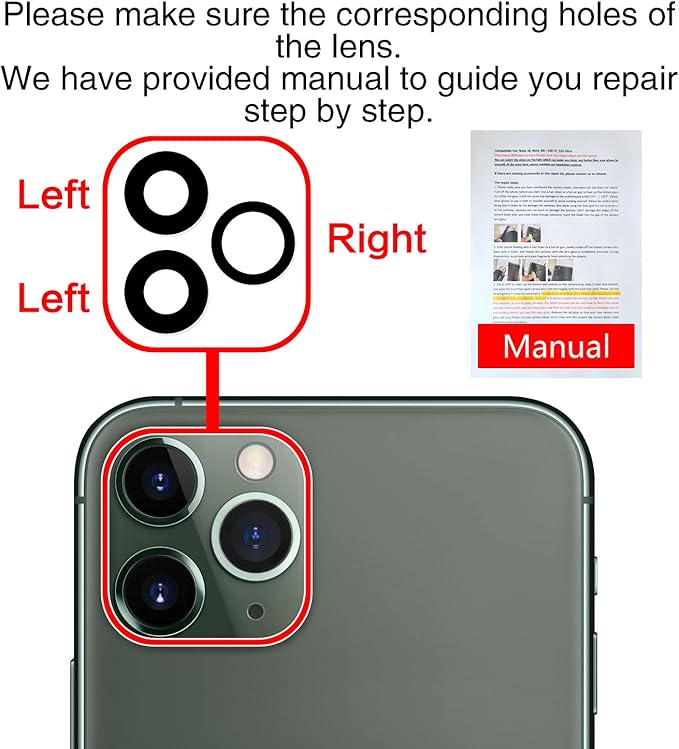 2PCS ASDAWN Back Rear Camera Lens Glass Replacement for iPhone 11 Pro and 11 Pro Max Camera Lens Replacement with Pre-Installed Adhesive + Installation Manual + Repair Tool Kit
