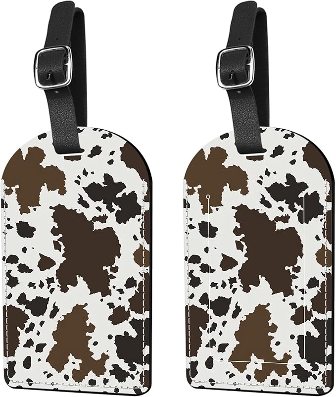 2 Pack Luggage Tag Suitcase Tags PU Leather Identifiers Privacy Cover Luggage Tags Aesthetic Cute Travel Bag Labels for Women Girls Men-Cowhide