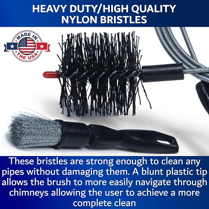 Pellet Stove & Dryer Vent Cleaner Kit – 3 inch Head and 10 ft Long Steel Flexible Brush for Fireplace Chimney, Ash, Lint & Soot Buildup Removal - Pellet Stove Cleaning Kit by FryOilSaver B67C