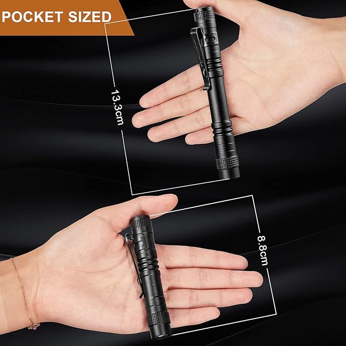 Honoson 6 Pieces Mini LED Pen Flashlight Bulk Small Pocket Flashlight 3.5 Inch, 5.24 Inch Aluminum Handheld Penlight with Clip for Inspection Camping Emergency Diary Lighting