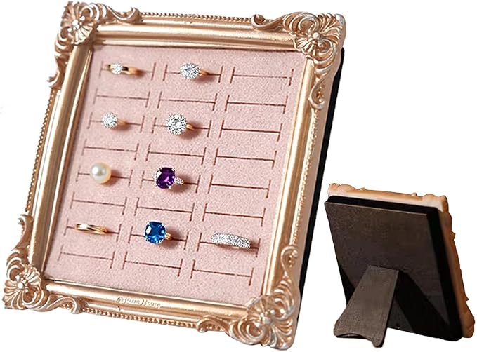 Jewelry Display Stand Vintage Ring Holder Box Earring Tray Retro Picture Frame Style Ring OrganizerJewelry Frame with Velvet