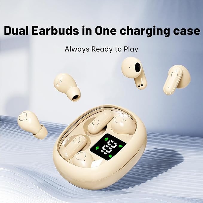 Wireless Bluetooth Headset，Tiny Size Invisible Earbuds，Sleep and Sports Earphones Set, 2 Pairs, Mini and Short Handle Design，for Work Sport Sleeping ﻿ ﻿ (Khaki)