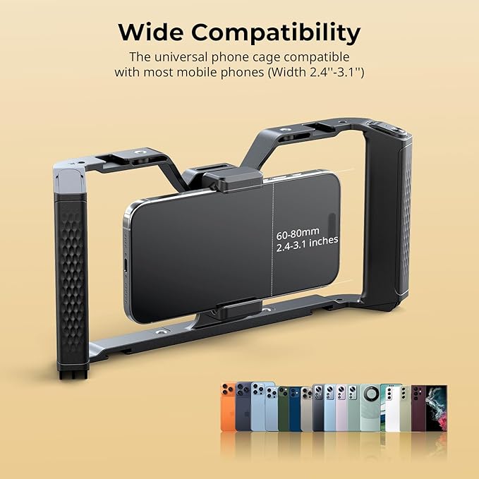 SmallRig IG-02 Wireless Control Universal Phone Cage for Short Video Starters, Dual Handgrip Smartphone Video Rig with Cold Shoe Mount, for iPhone 17 16 & Android, for Creators Vlogging-5356
