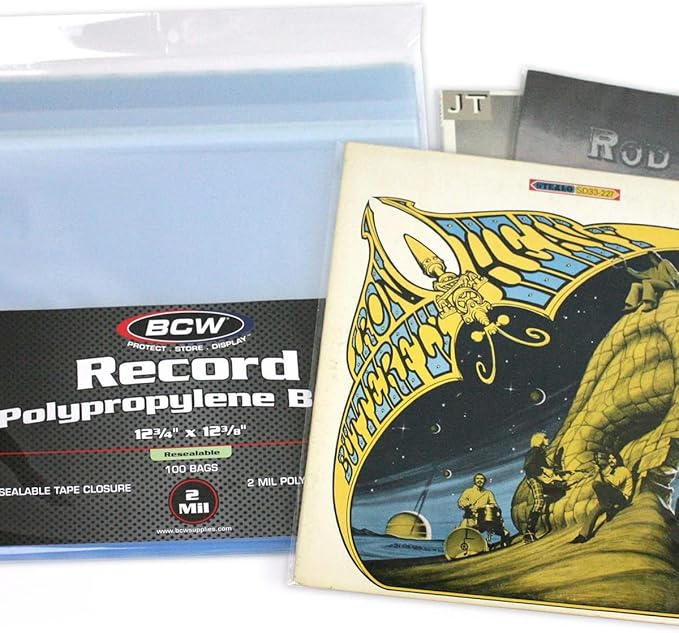 BCW Resealable 12-Inch Vinyl Record Bags - 100 Pack | Archival Safe Polypropylene Sleeves for Single & Double LPs | Acid-Free with Resealable Strip & Flap Record Bag | Record Protective Bags