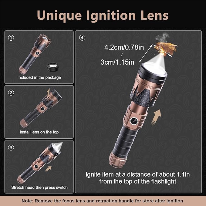 SKYFIRE Rechargeable Flashlights High Lumens 2 Pack with Ignition Lens,8000mAh Mini Bright Tactical Torch with 6 Modes Waterproof Zoomable LED Flash Light for Camping Essentials Outdoor Home Emergency