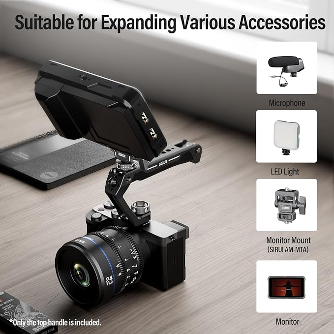 SIRUI Cold Shoe Mount Camera Top Handle, Universal Camera Cage Top Hand Grip with Anti-Off Designed Cold Shoe Adapter, and Multiple Mounting Points, AM-THC