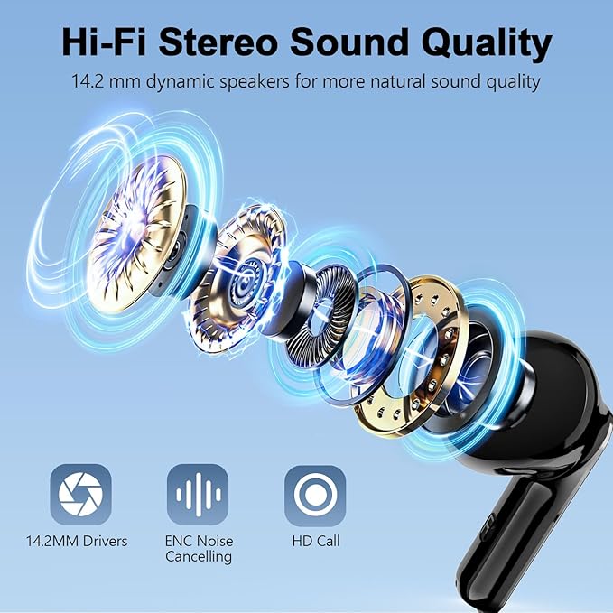 Wireless Earbuds, Bluetooth 5.3 Headphones LED Power Display, 2025 New Wireless Earphones, 4 ENC Noise Cancelling Mic, HiFi Stereo, 48H Playtime Mini Case IP7 Waterproof for Sport Walk