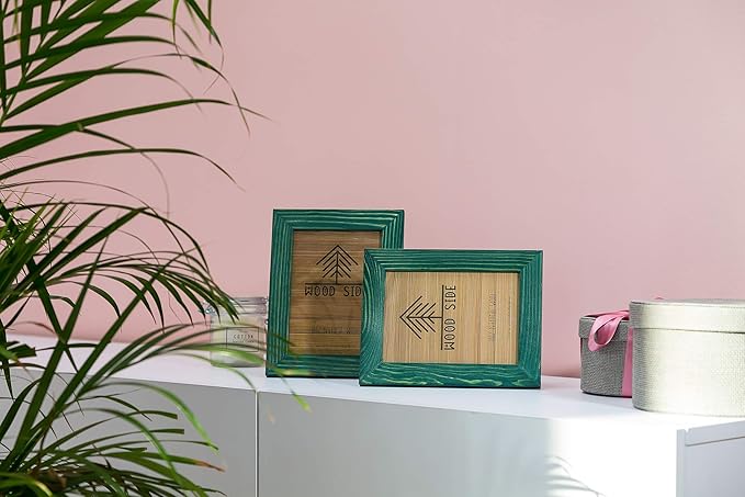 Rustic Wooden Picture Frame 4x6 Inch - Set of 2-100% Natural Eco Barn Wood with Real Glass - Made for Wall Hanging and Tabletop Display - Green