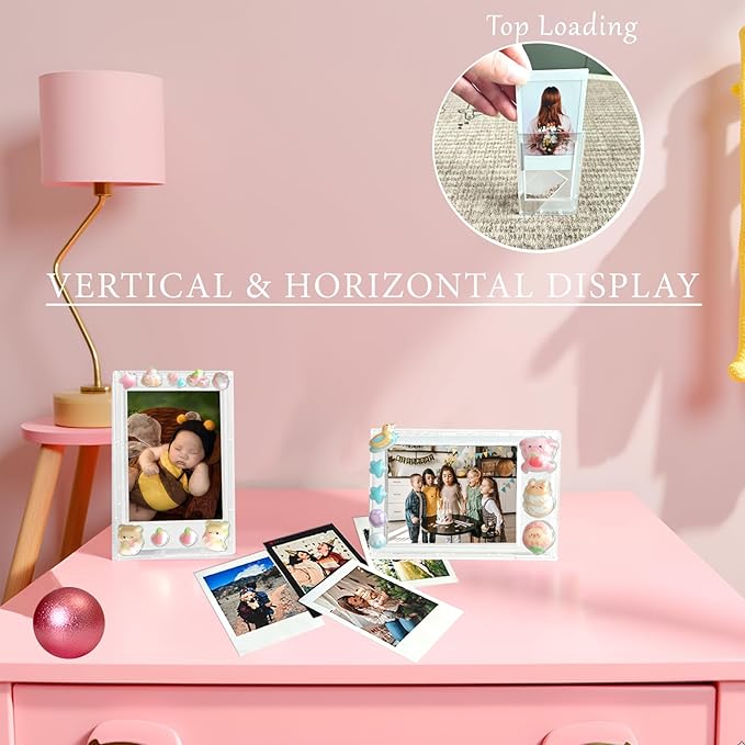 JOYZO 2x3 Picture Frames for Fujiiflm Instax Mini Film, Mini Frosted Clear Desk Picture Display, 6 Pack Small Photo Frames with Protective Covers and Super Cute 3D Puffy Stickers