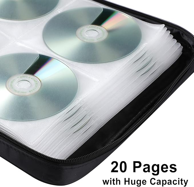 160 Capacity Black Plastic CD DVD Case Organizer with PVC Panel for Portable Storage and Travel