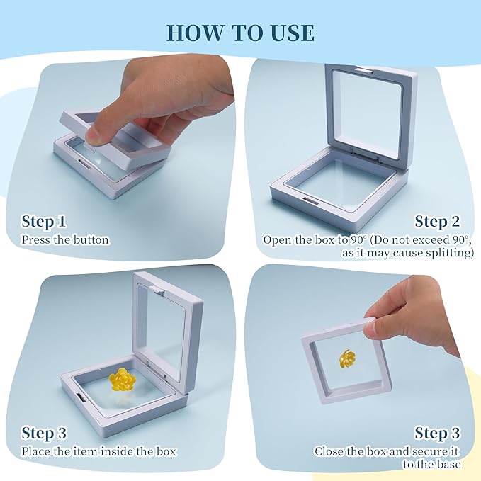 64 Pcs Floating Frame 3D Transparent Plastic Display Stand with Clear PE Film for Coin Jewelry Medallion Shells Small Collectibles Display Case