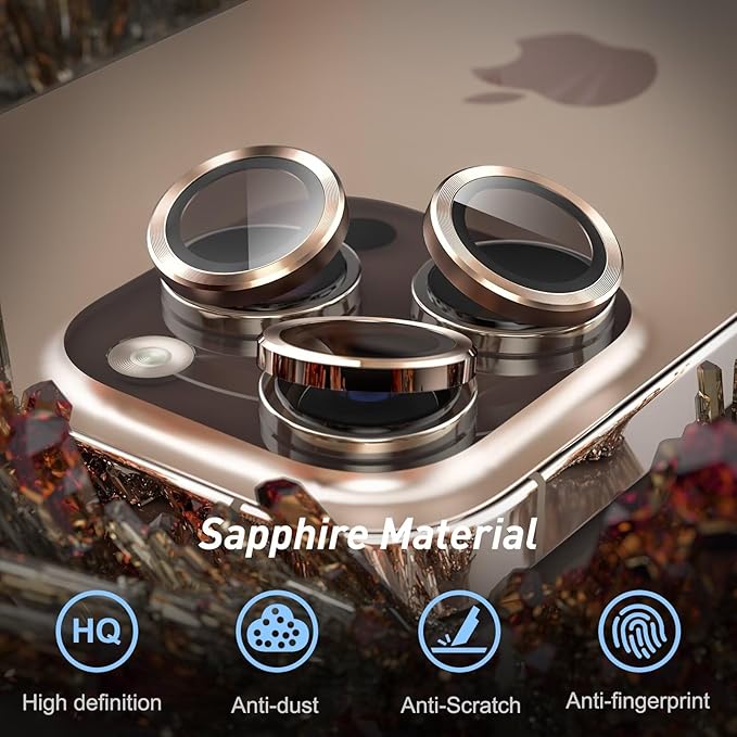 Jeluse Camera Lens Protector for iPhone 17 Pro Max/17 Pro/16 Pro Max/16 Pro/15 Pro Max/15 Pro/14 Pro Max/14 Pro, 9H Tempered Glass Screen Protector Cover Alignment Kit Metal Individual Ring