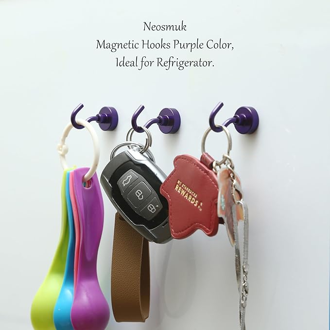 Neosmuk Magnetic Hooks, Cruise Ship Essentials, 30lb+ Heavy Duty Magnetic Hooks for Cruise Cabins, Refrigerator, Grill, Hanging, and Travel | Extra Strong Must-Haves Magnet Hook,Purple,5 Pack
