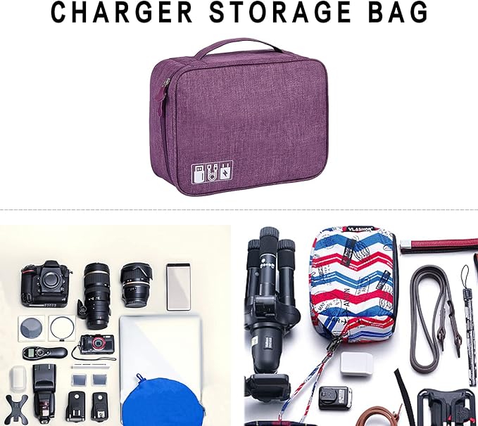 Electronic Accessories Organizer, Portable Travel Cable Storage Bag Tech Pouch with Adjustable Compartments Water-Resistant Handbag for Smart Device Cords Chargers Hard Drives Gadgets