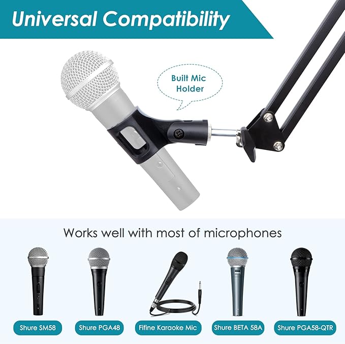 YOUSHARES Mic Stand - Microphone Arm with Upgraded Heavy Duty Clamp, Wall Mount and Universal Mic Holder for Blue Yeti/HyperX QuadCast ＆ Other Mics