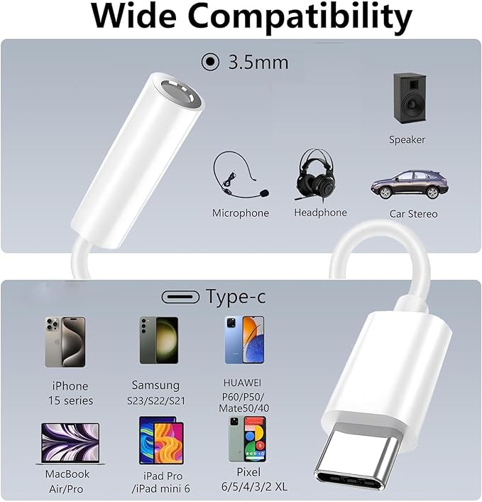 USB C to 3.5mm iPhone 16 Headphone Adapter 2Pack for iPhone 17/16 Pro Max/16 Plus/16e,Type C to Car Jack Aux Audio Dongle Cable Cord for Google Pixel 10 Pro XL 9 8A, Samsung Galaxy S24