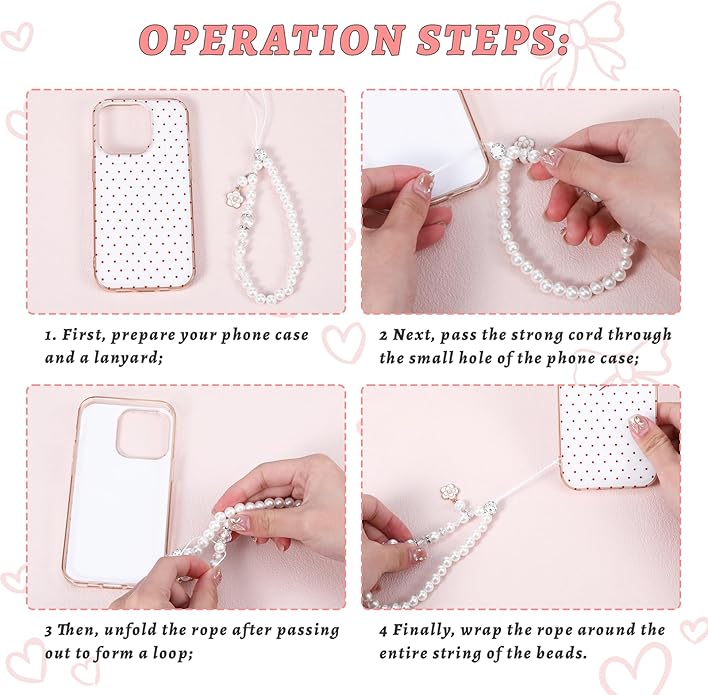 Pink Beaded Phone Wrist Straps, Y2K Phone Case Charms Camera Charm Strap, Lanyard Keychain Wristlet Aesthetic Cellphone Charm