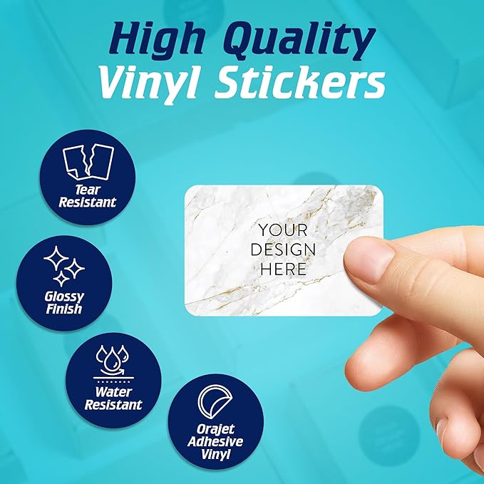 100 Custom Vinyl Stickers - Upload Your own Image, Text, Design, Logo - Personalized Logo Labels for Handmade, Packaging, Bottle, Jars, Candle, Brand Stickers (Gold Marble, 6x4)
