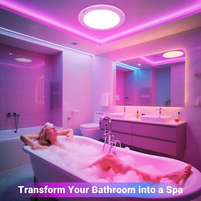 Shower Lights for Inside Shower - 1 Pack Rechargeable Ceiling Light with Remote, Color Changing & White Timing Light, Motion Sensor Battery Powered Shower Lamp for Bathroom Closet Patio