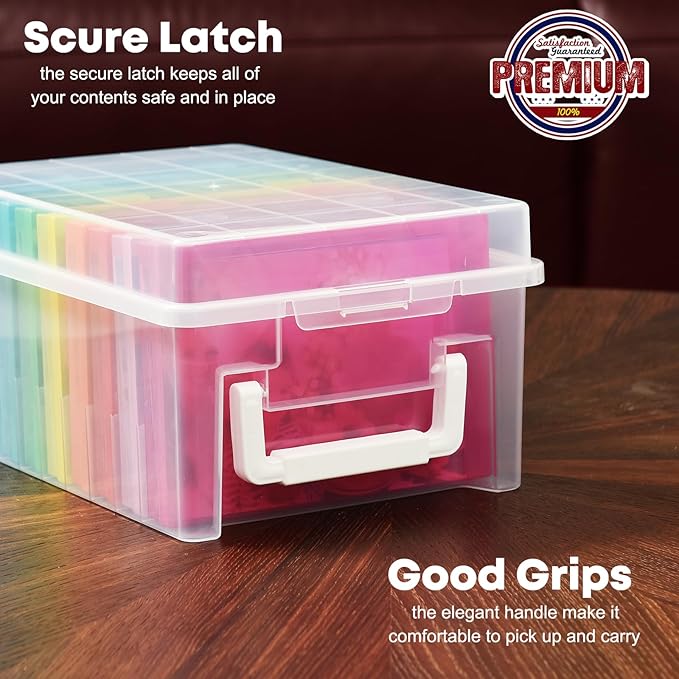 ALINK Photo Storage Box 5 x 7 In Photo Case, 10 Inner Large Photo Keeper, Photo Storage Container, Seed Craft Cards Pictures Organizer, Plastic Office Organizer with Sticker - Colored